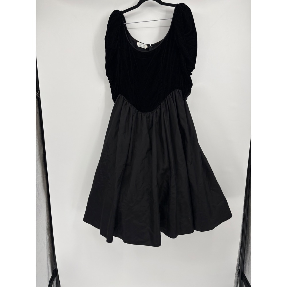 Gunne Sax Jessica McClintock Vintage Black Velvet Taffeta Puffy Sleeve Dress 80s